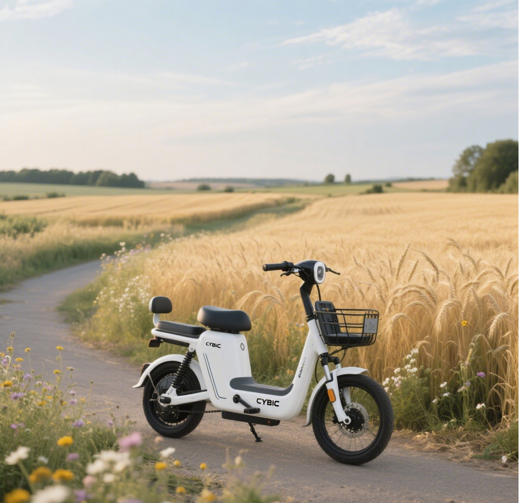 Белый электронный велосипед в сельской местности